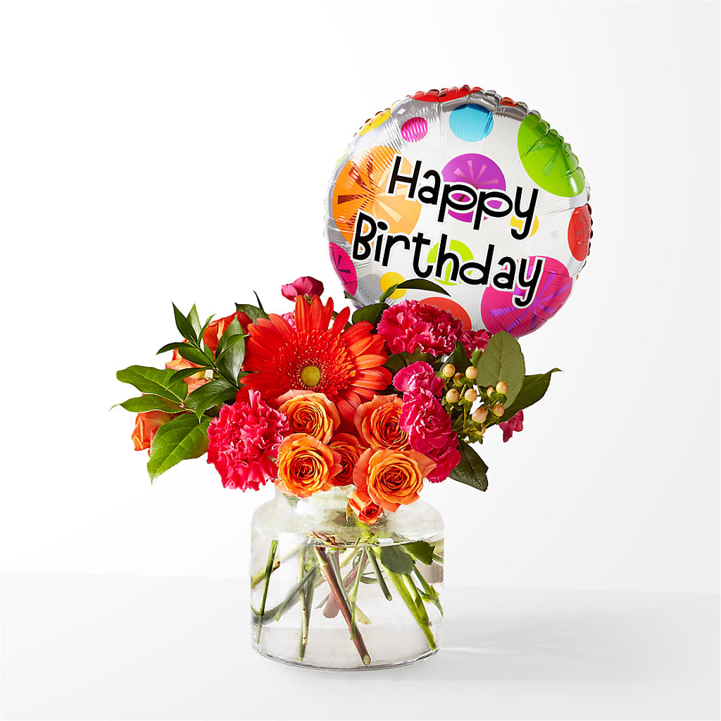 Fiesta Bouquet with Birthday Balloon – Depot Des Fleurs, Montreal PQ