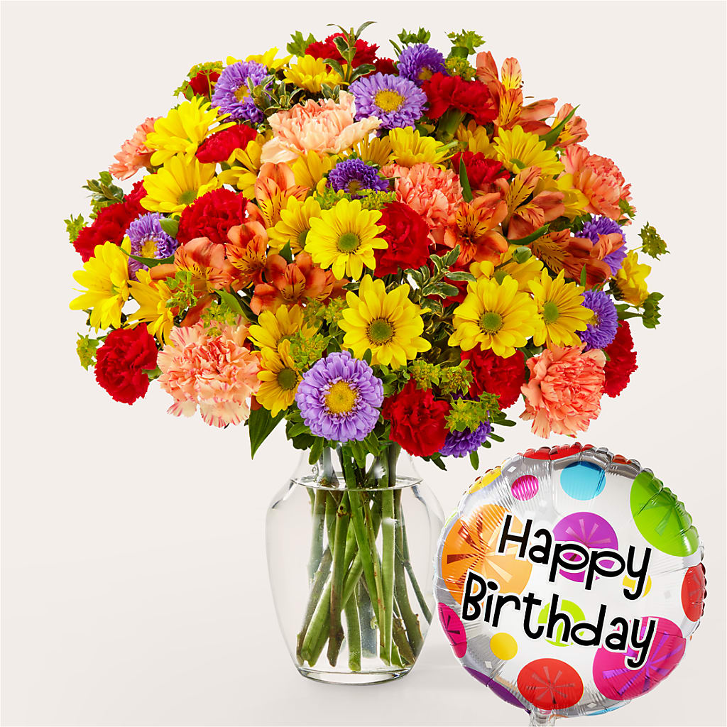 Kaleidoscope Bouquet with Birthday Balloon – Depot Des Fleurs, Montreal PQ
