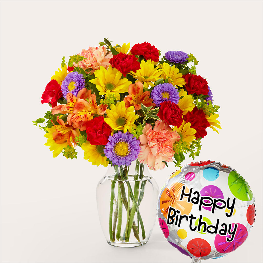 Kaleidoscope Bouquet with Birthday Balloon – Depot Des Fleurs, Montreal PQ