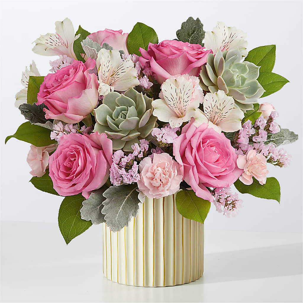 Dusty Rose Bouquet with Ivory Vase – Depot Des Fleurs, Montreal PQ