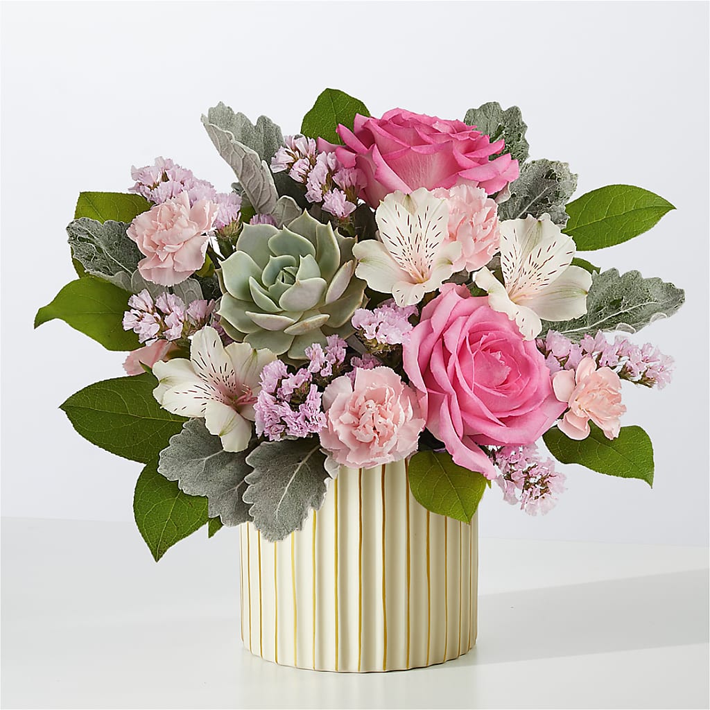 Dusty Rose Bouquet with Ivory Vase – Depot Des Fleurs, Montreal PQ