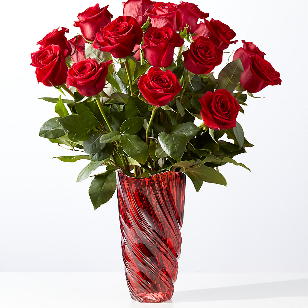 Classic Love Red Rose Bouquet with Luxe Swirl Vase – Depot Des Fleurs, Montreal PQ