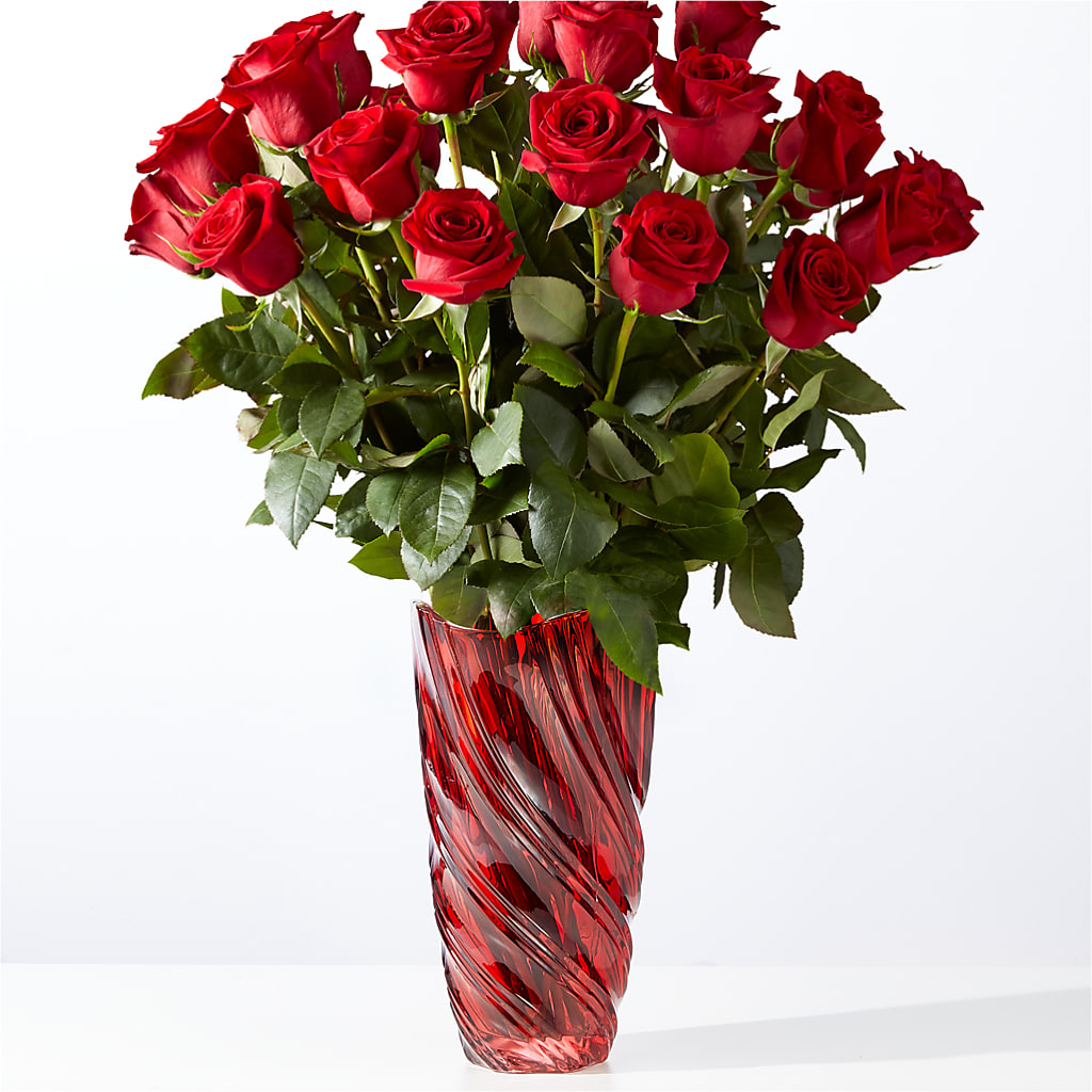 Classic Love Red Rose Bouquet with Luxe Swirl Vase – Depot Des Fleurs, Montreal PQ