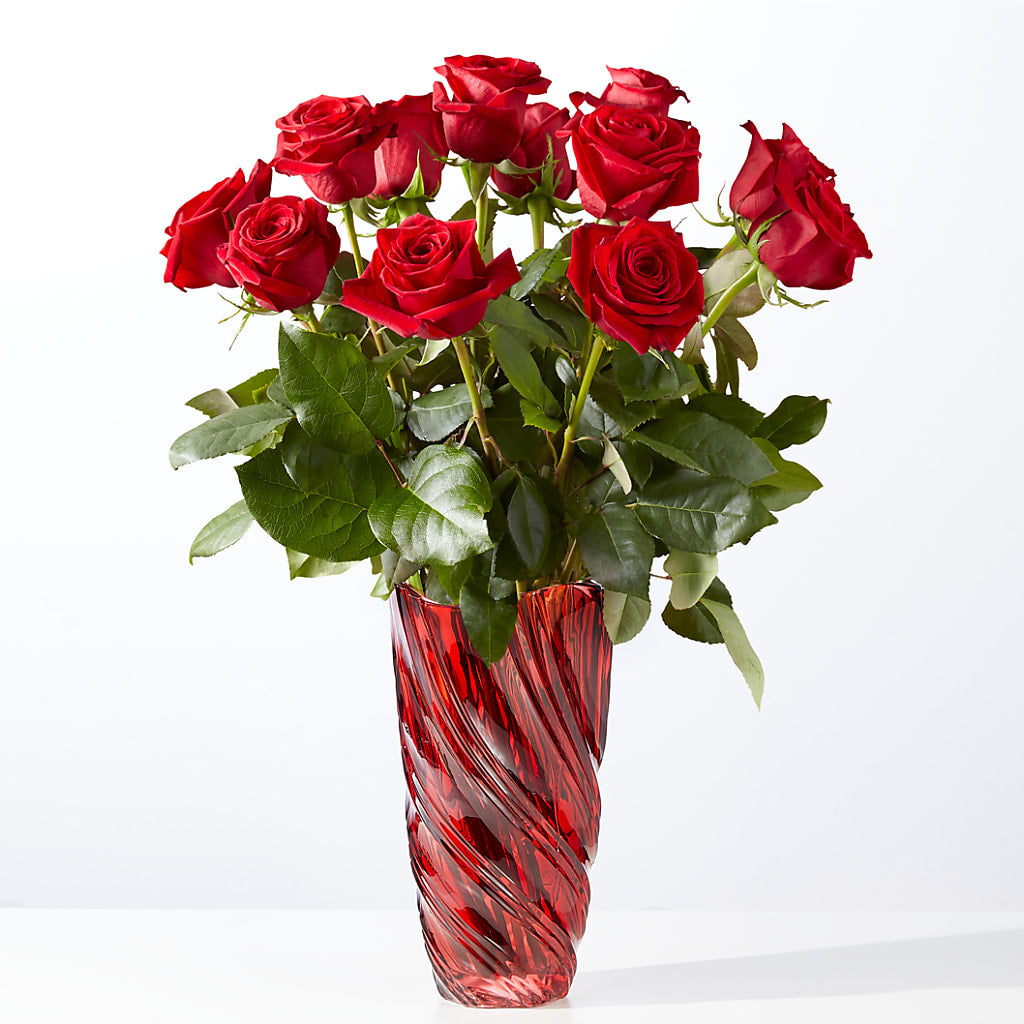 Classic Love Red Rose Bouquet with Luxe Swirl Vase – Depot Des Fleurs, Montreal PQ
