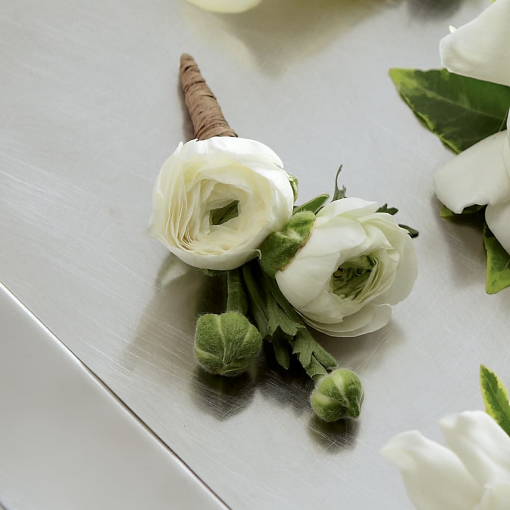 White Ranunculus Boutonniere – Depot Des Fleurs, Montreal PQ