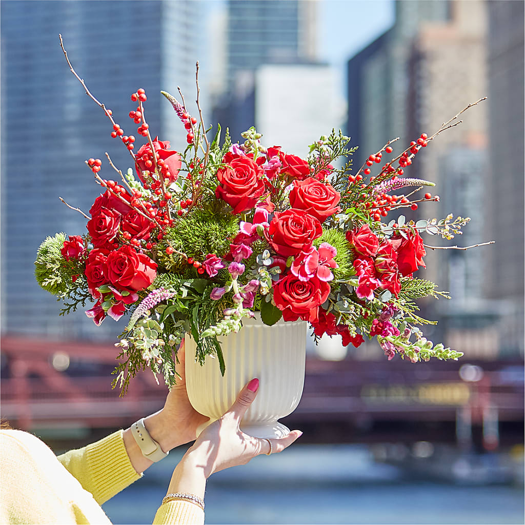 Big Red Bow Bouquet –  Depot Des Fleurs, Montreal PQ