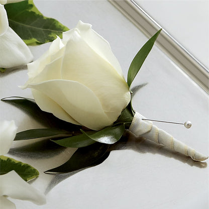 White Rose Boutonniere –  Depot Des Fleurs, Montreal PQ
